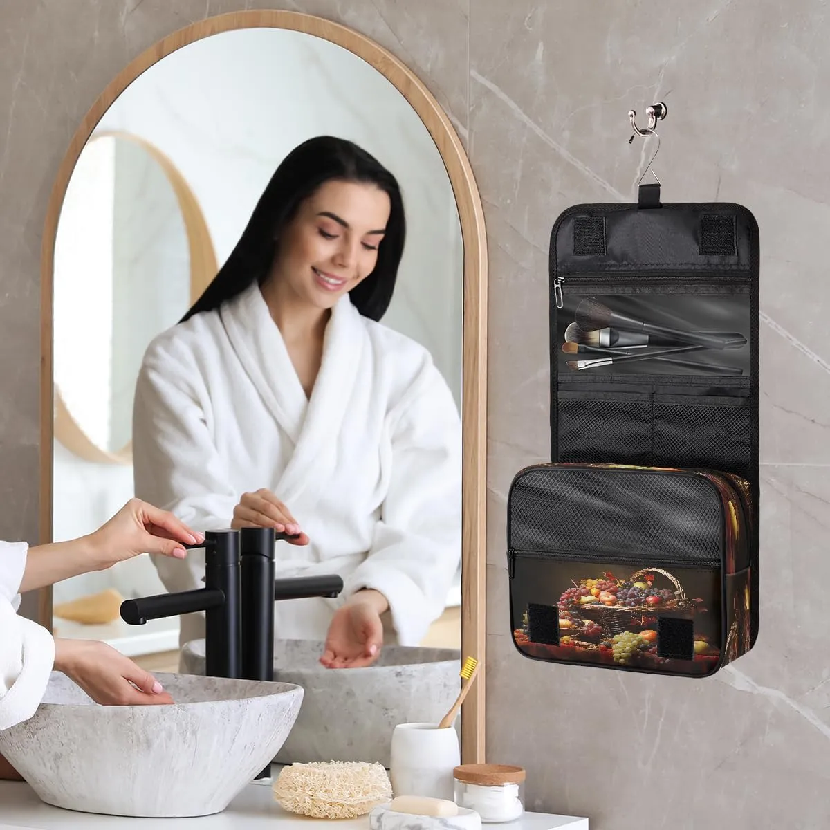 Travel Toiletry Bag for Women & Men Grapes Tropical Fruit Modern Hanging Cosmetic Organizer Portable Waterproof Makeup Case Make Up Bag with Compartments Travel Essentials for Bathroom Shower