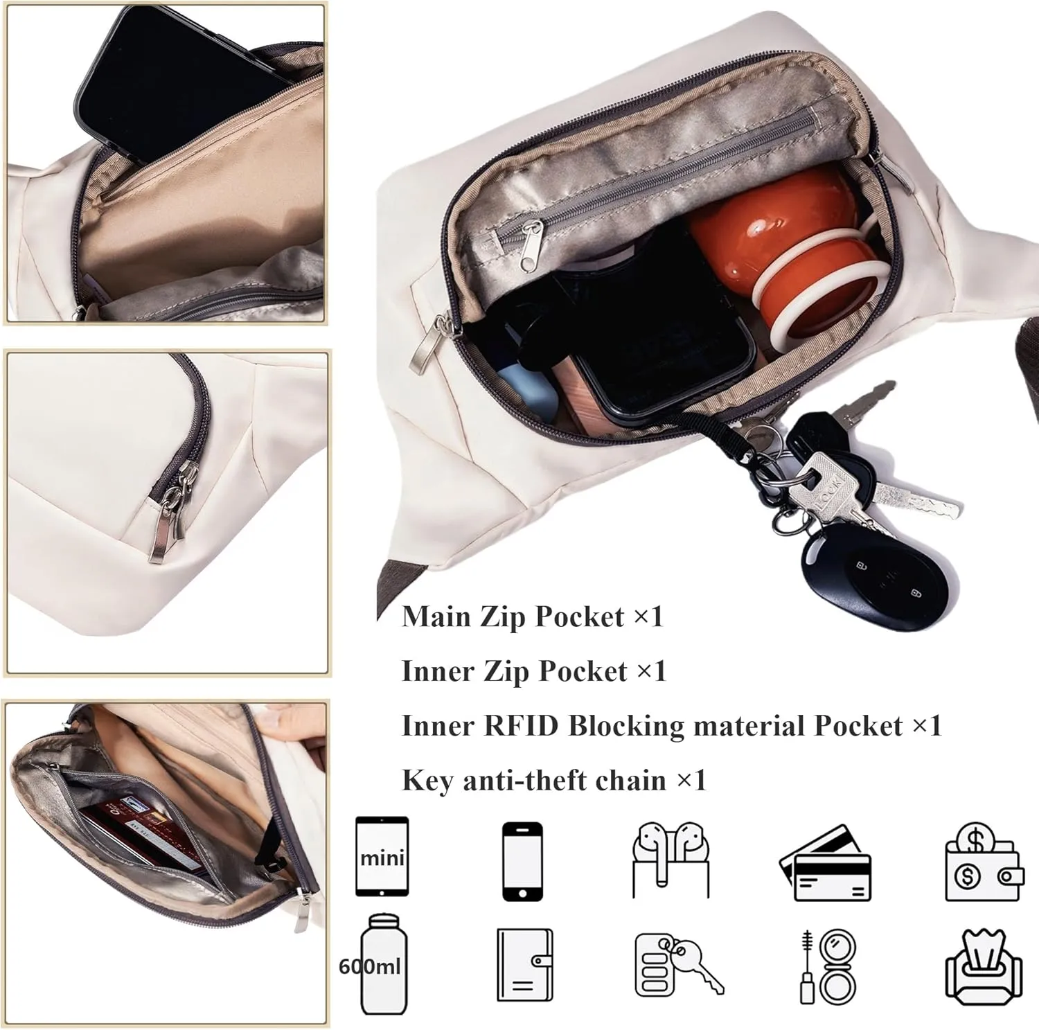 Trendy Anti-Theft Sling Bag-RFID Crossbody Chest Bag, Lightweight Travel Shopping Street Style for Women Men