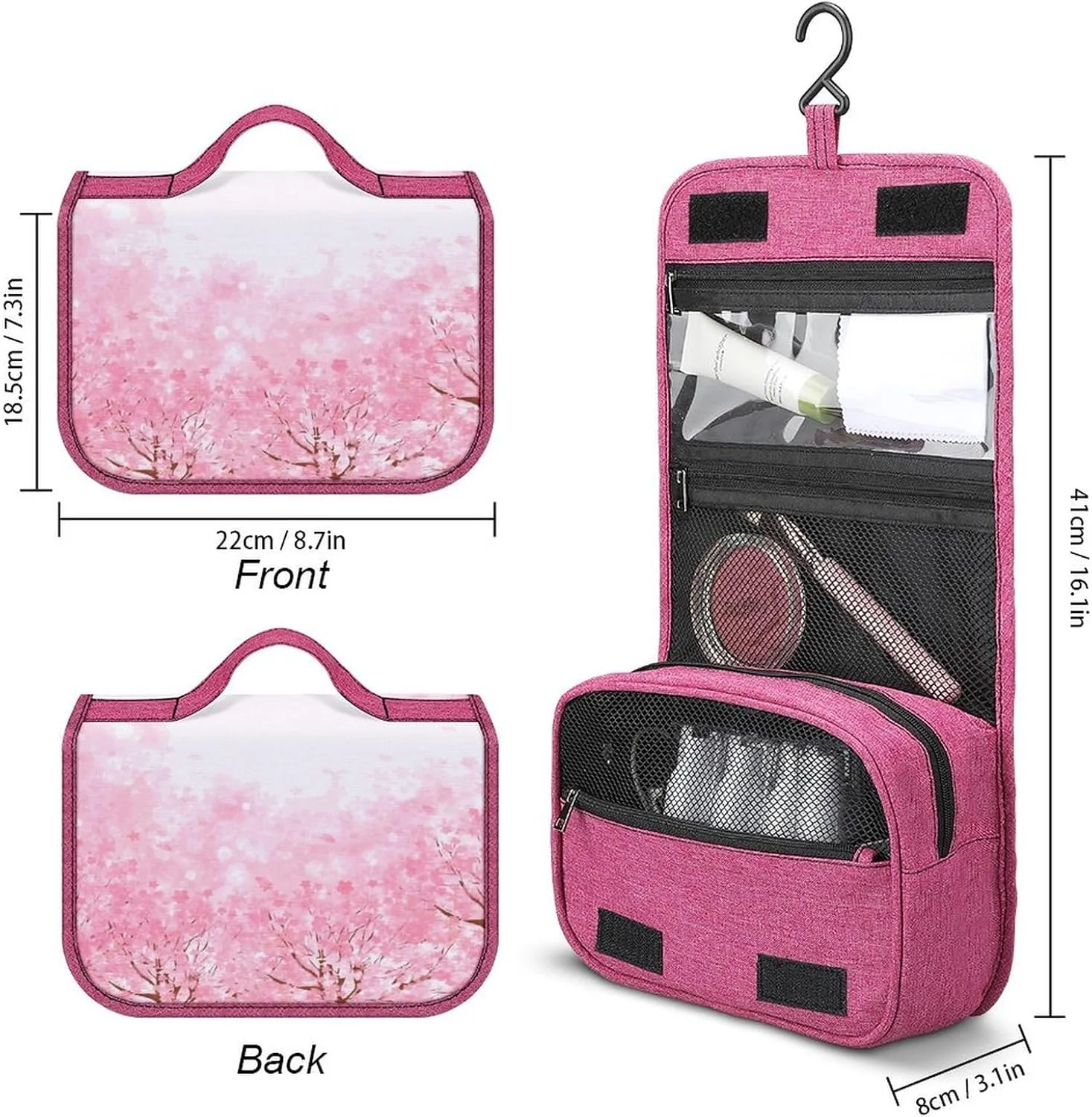 Tropical Theme,Toiletry Bag for Women,Blossom Leaves Floral Modern Art,Water-resistant Hanging Bathroom Travel Makeup Organizer,Cosmetic Case Traveling for Full Accessories,Orange, Orange_19