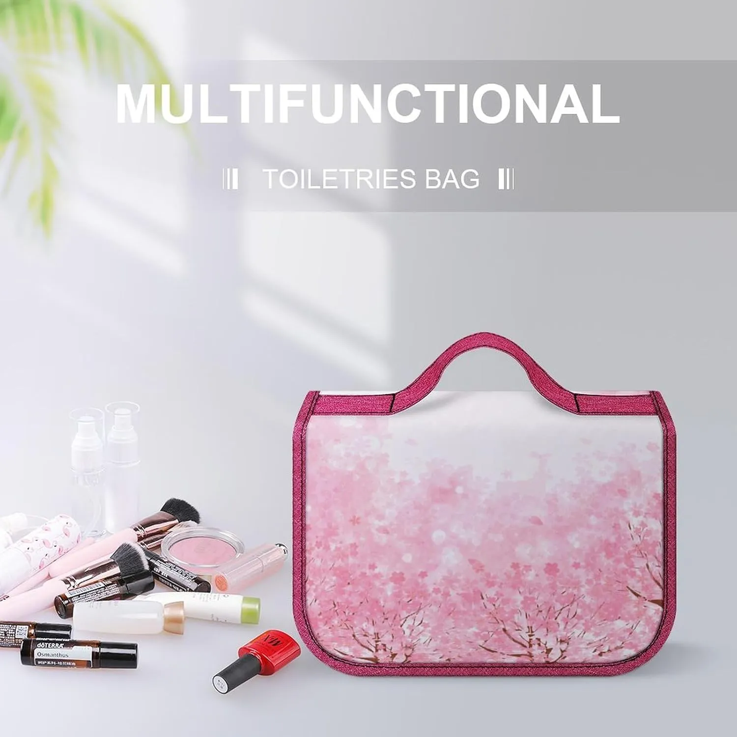 Tropical Theme,Toiletry Bag for Women,Blossom Leaves Floral Modern Art,Water-resistant Hanging Bathroom Travel Makeup Organizer,Cosmetic Case Traveling for Full Accessories,Orange, Orange_19