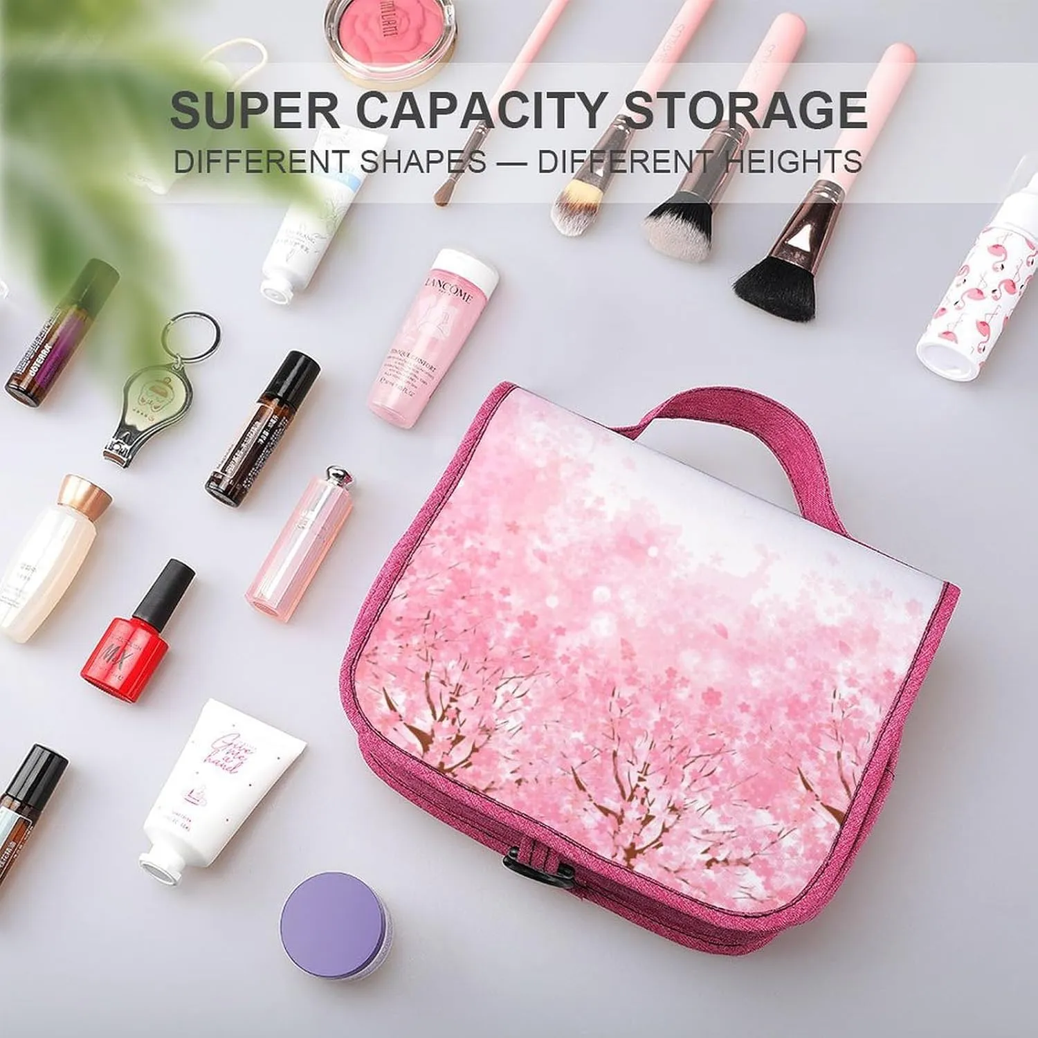 Tropical Theme,Toiletry Bag for Women,Blossom Leaves Floral Modern Art,Water-resistant Hanging Bathroom Travel Makeup Organizer,Cosmetic Case Traveling for Full Accessories,Orange, Orange_19