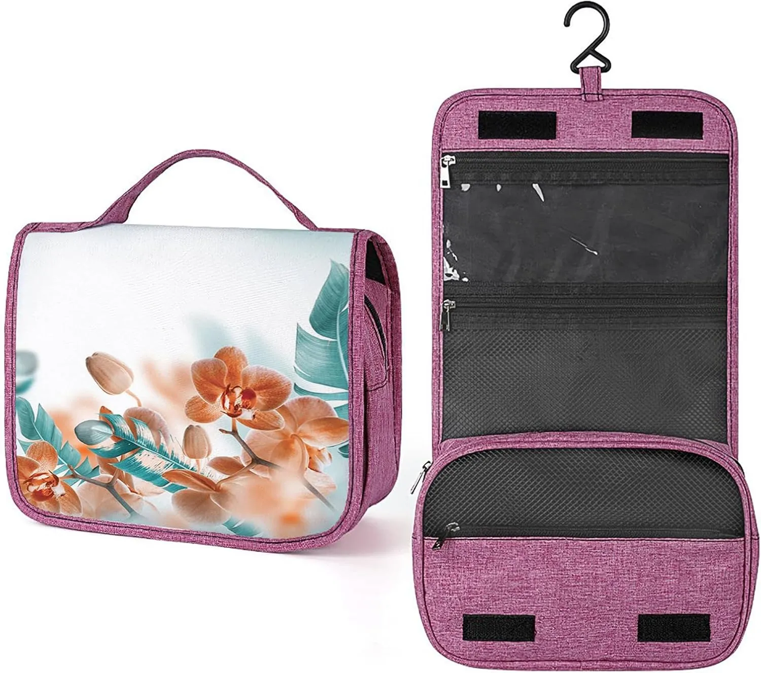 Tropical Theme,Toiletry Bag for Women,Blossom Leaves Floral Modern Art,Water-resistant Hanging Bathroom Travel Makeup Organizer,Cosmetic Case Traveling for Full Accessories,Orange, Orange_19