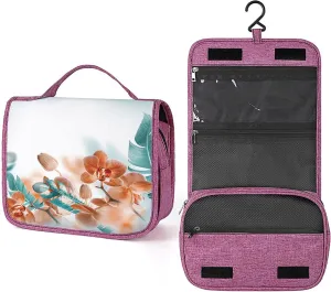 Tropical Theme,Toiletry Bag for Women,Blossom Leaves Floral Modern Art,Water-resistant Hanging Bathroom Travel Makeup Organizer,Cosmetic Case Traveling for Full Accessories,Orange, Orange_19