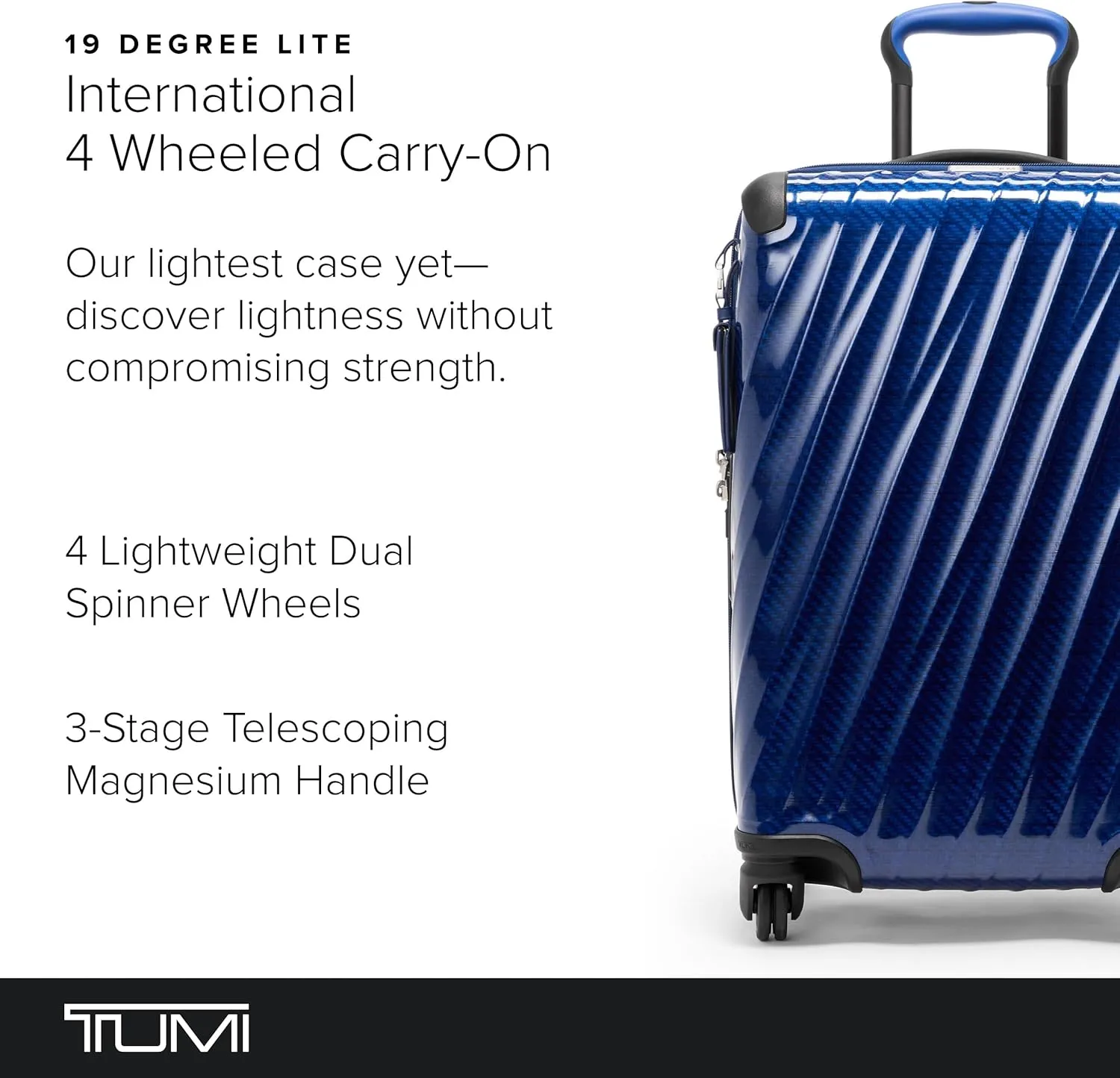 TUMI - 19 Degree Lite 4 Wheel Luggage - Lightweight and Highly Durable, Modern Contour, Hard Shell Men's and Women's Suitcase - 21.75" International Carry-On, Cobalt