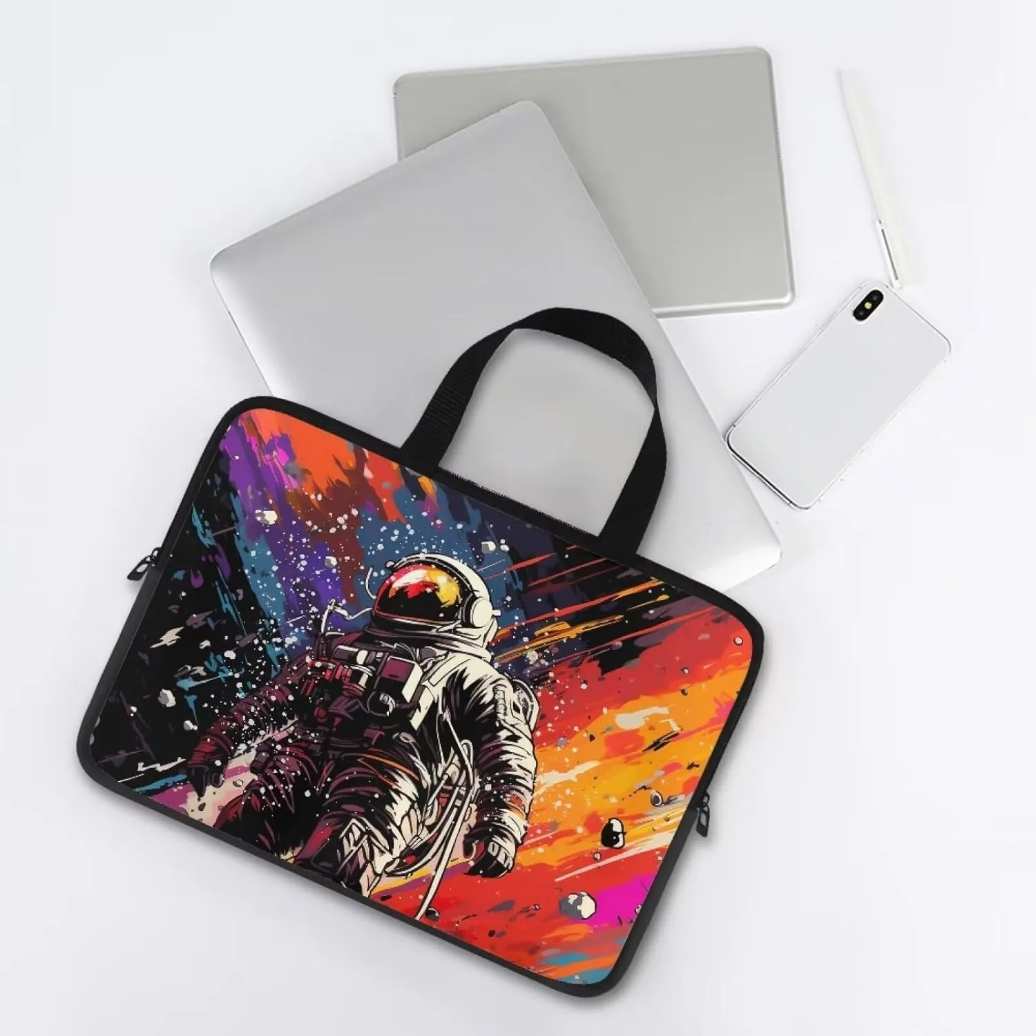 Uasibuni Stylish Laptop Bag for 15-17In Laptops, Cute Laptop Sleeve Bag, Black, Modern, Floral Pattern, Unisex-Adults