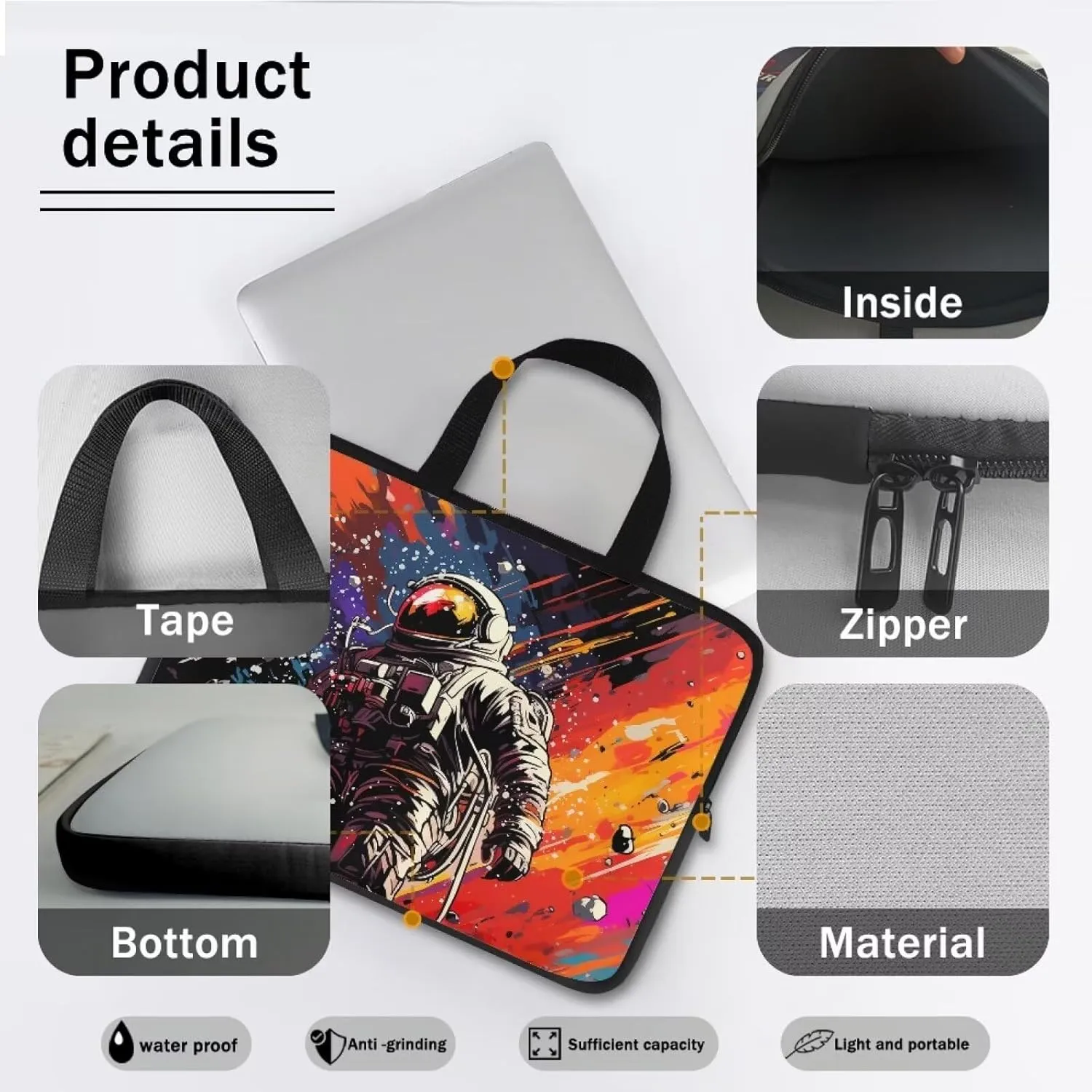 Uasibuni Stylish Laptop Bag for 15-17In Laptops, Cute Laptop Sleeve Bag, Black, Modern, Floral Pattern, Unisex-Adults