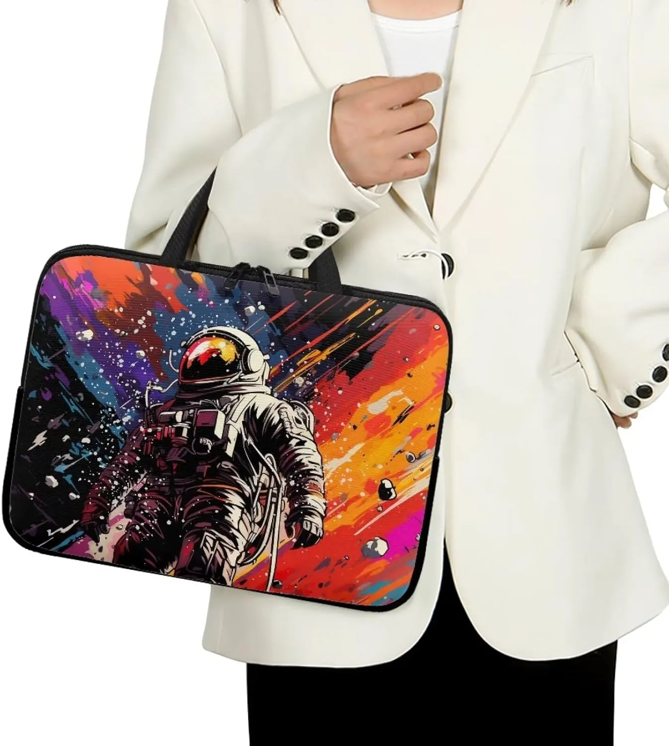 Uasibuni Stylish Laptop Bag for 15-17In Laptops, Cute Laptop Sleeve Bag, Black, Modern, Floral Pattern, Unisex-Adults