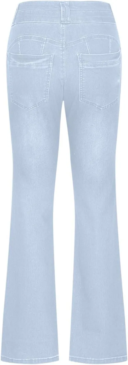 Uillui Bell Bottom Jeans for Women High Waist Slim Fit Flare Denim Pants Fashion Casual Button Pocket Trousers Straight Pant