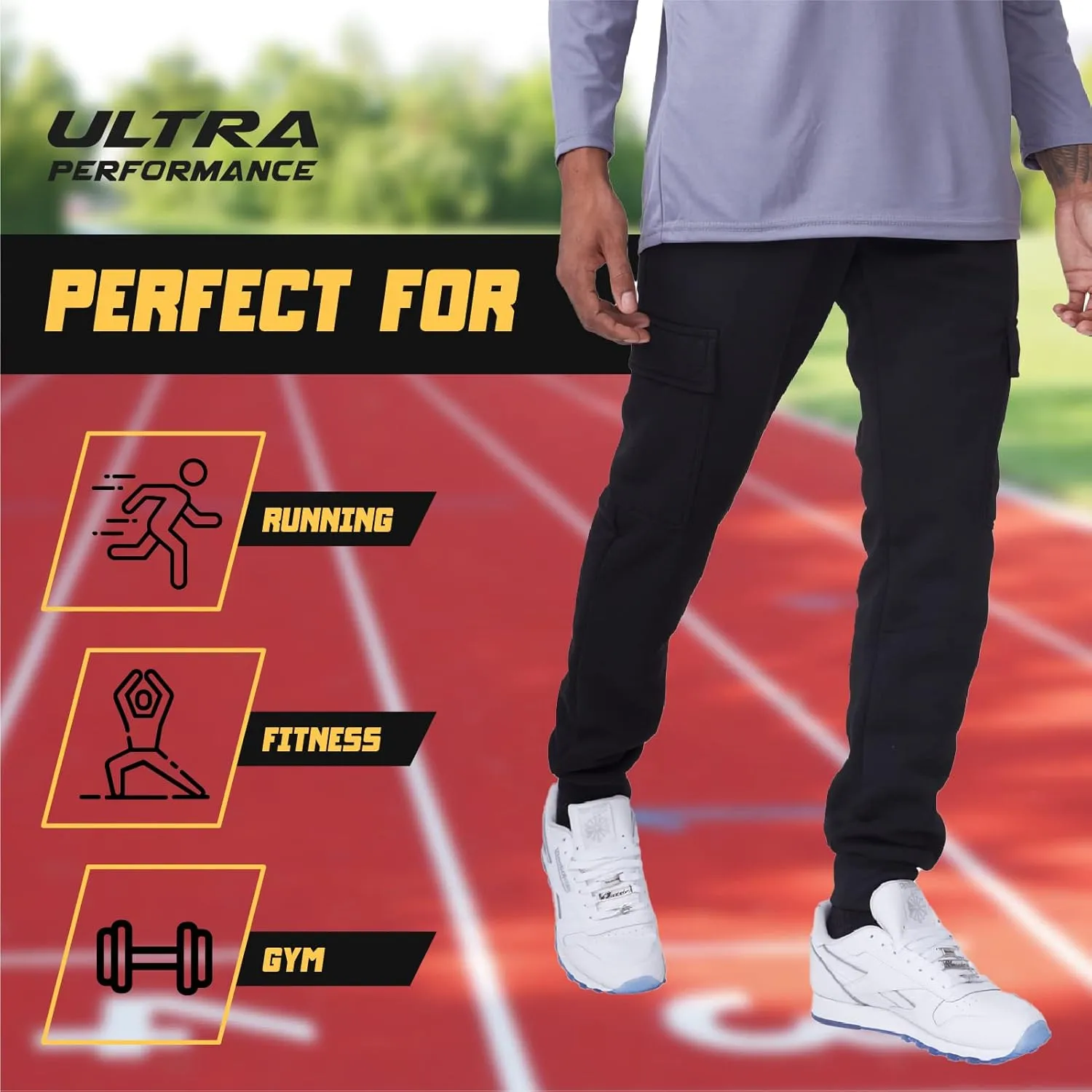 Ultra Performance 3 Pack Mens Sweatpants, Fleece Cargo Joggers for Men with Pockets
