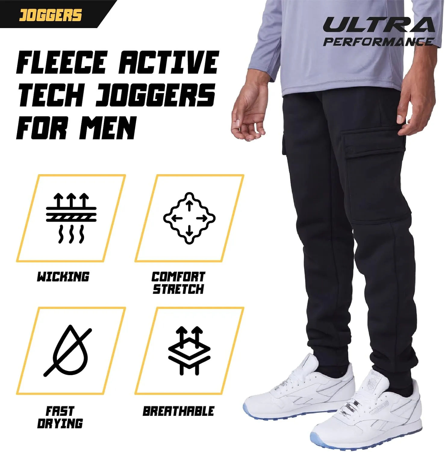 Ultra Performance 3 Pack Mens Sweatpants, Fleece Cargo Joggers for Men with Pockets