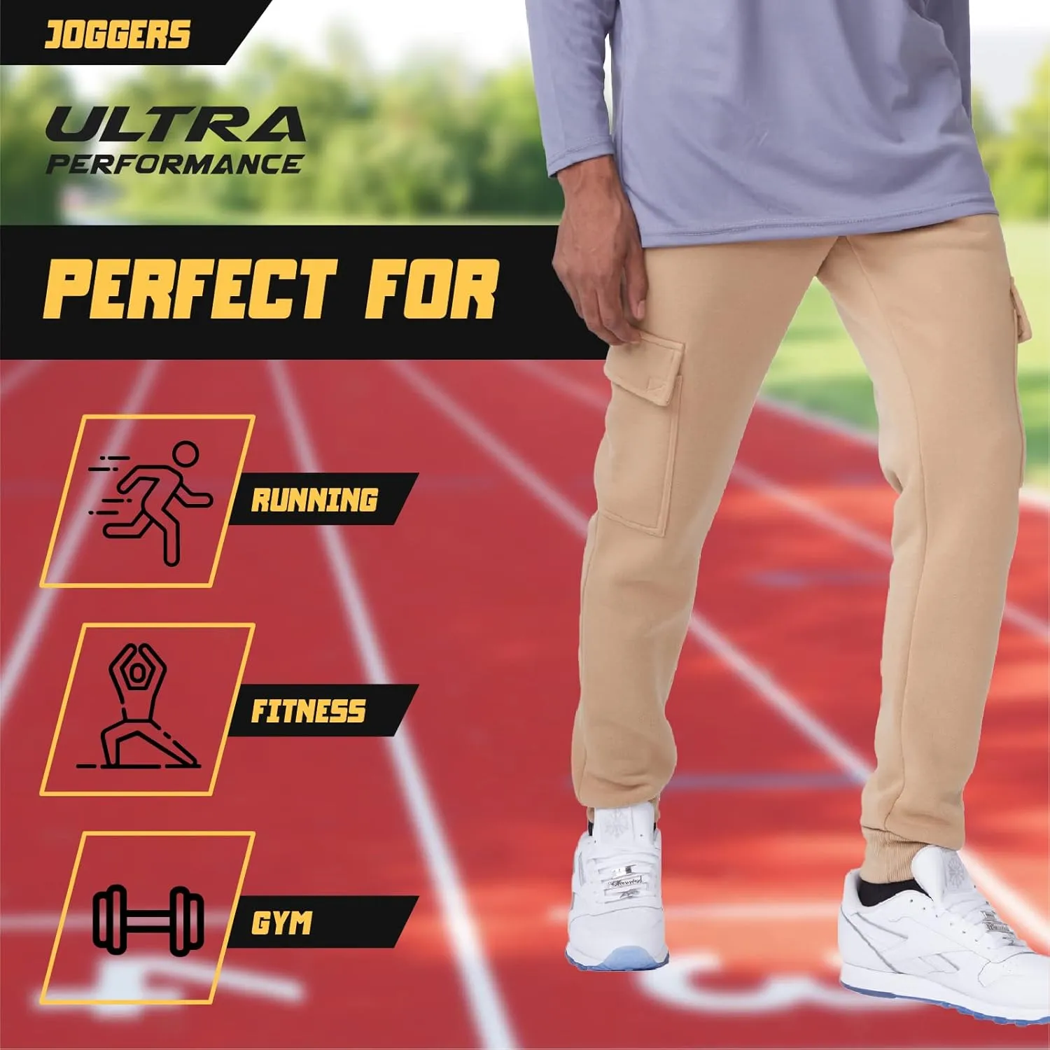 Ultra Performance 3 Pack Mens Sweatpants, Fleece Cargo Joggers for Men with Pockets