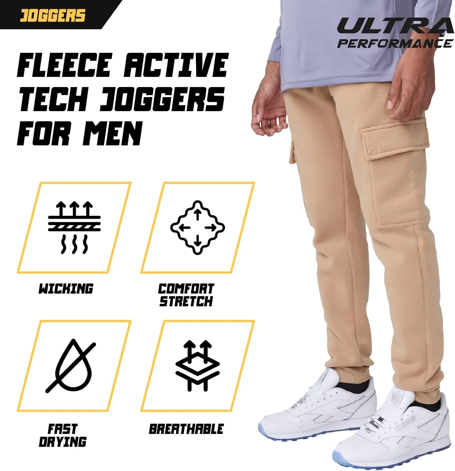Ultra Performance 3 Pack Mens Sweatpants, Fleece Cargo Joggers for Men with Pockets