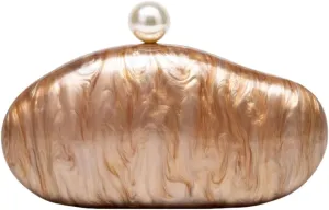 UMREN Shell Shaped Acrylic Clutch Purse Women Acrylic Egg Evening Bag Unique Marble Handbag for Wedding Party