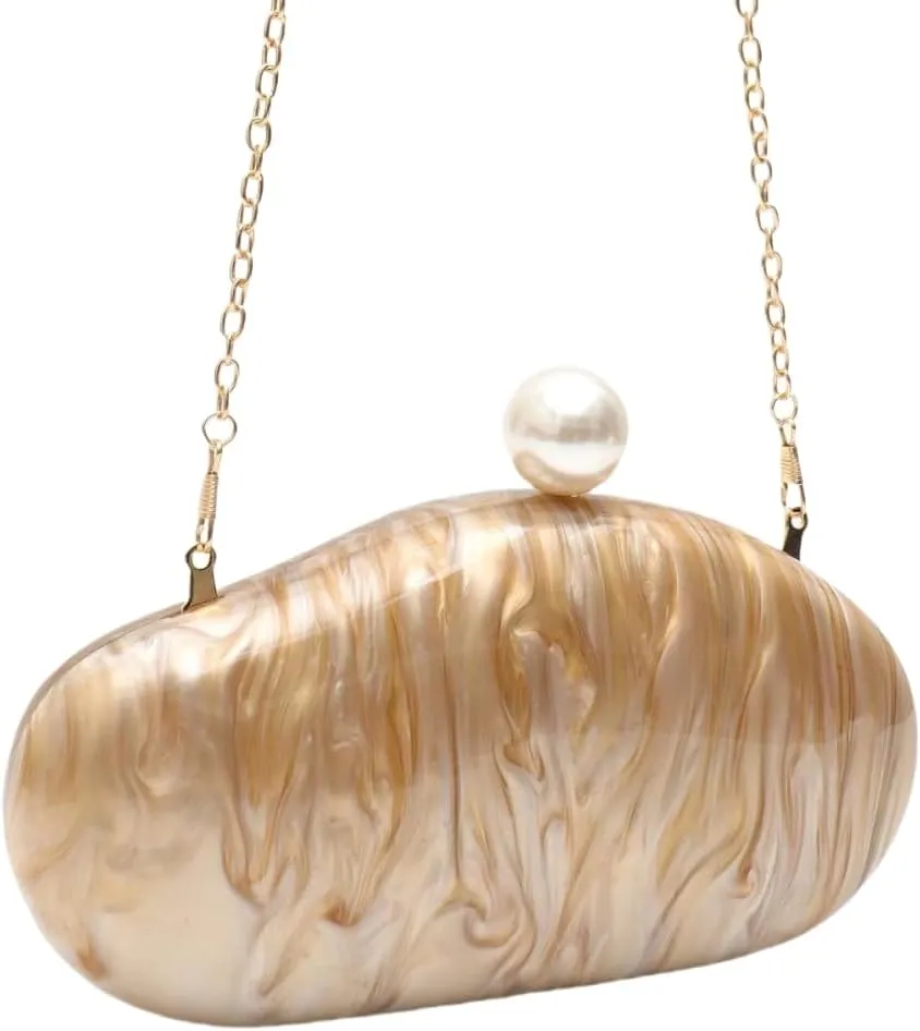 UMREN Shell Shaped Acrylic Clutch Purse Women Acrylic Egg Evening Bag Unique Marble Handbag for Wedding Party