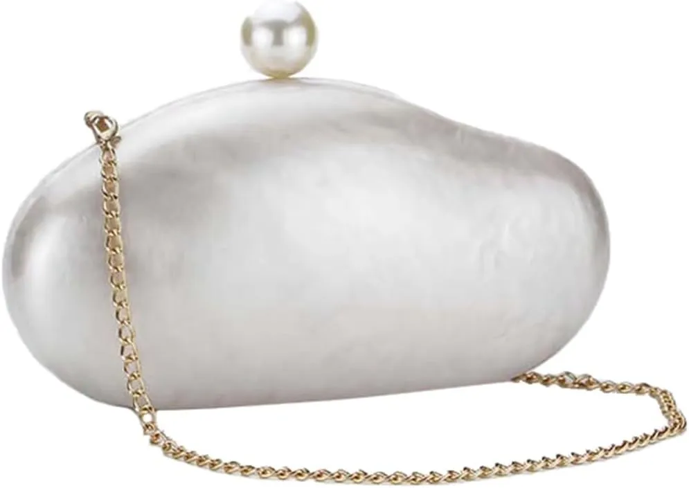 UMREN Shell Shaped Acrylic Clutch Purse Women Acrylic Egg Evening Bag Unique Marble Handbag for Wedding Party