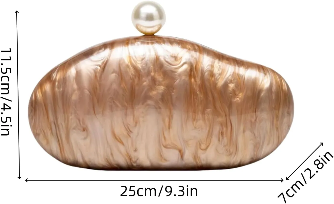 UMREN Shell Shaped Acrylic Clutch Purse Women Acrylic Egg Evening Bag Unique Marble Handbag for Wedding Party