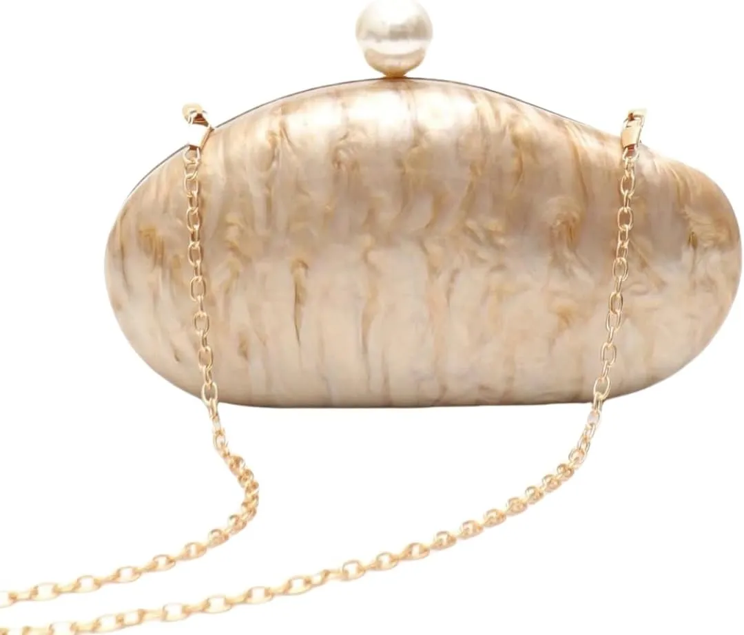 UMREN Shell Shaped Acrylic Clutch Purse Women Acrylic Egg Evening Bag Unique Marble Handbag for Wedding Party