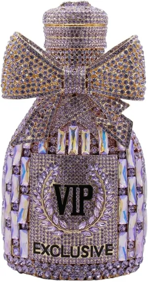 UMREN Women Champagne Bottle Rhinestone Evening Bag Sweet Bow Crystal Purse Clutch Unique Handbag Cocktail Party Shoulder Bag