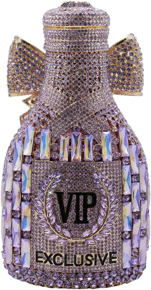 UMREN Women Champagne Bottle Rhinestone Evening Bag Sweet Bow Crystal Purse Clutch Unique Handbag Cocktail Party Shoulder Bag