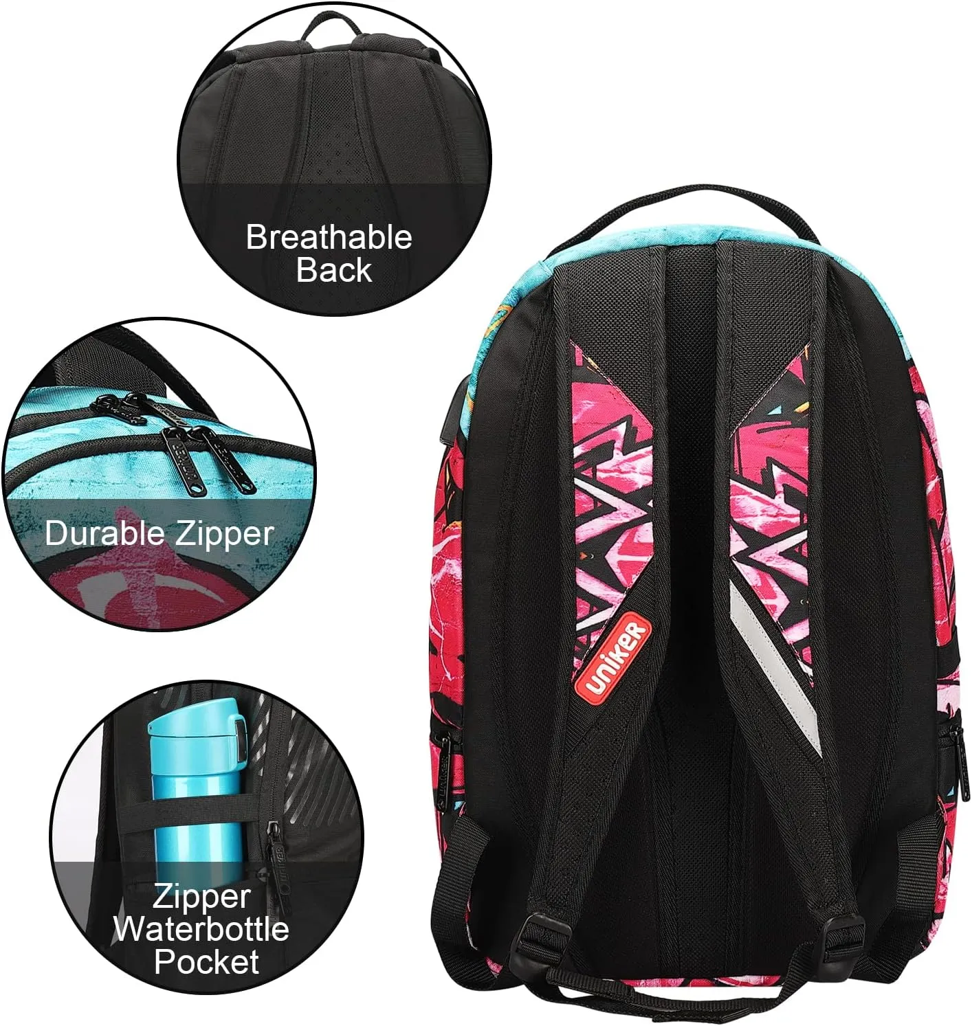 UNIKER Fashion 2 in 1 Backpack Set with Cosmetic Bag,Casual Daypack Women,Backpack and Carry-on 2pc set,Lightweight Travel Backpack,Laptop Backpack with with USB Port, Street Style