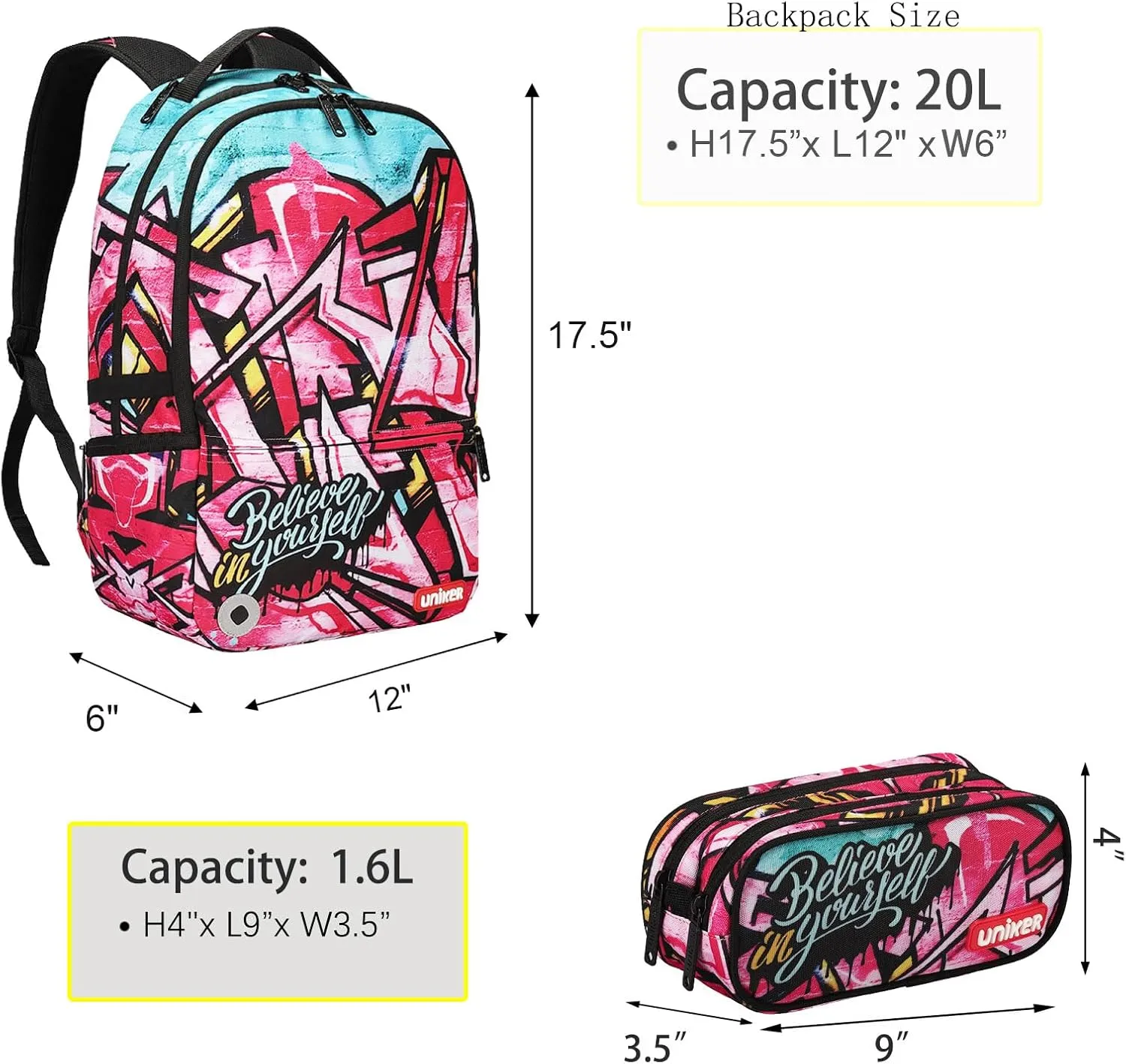 UNIKER Fashion 2 in 1 Backpack Set with Cosmetic Bag,Casual Daypack Women,Backpack and Carry-on 2pc set,Lightweight Travel Backpack,Laptop Backpack with with USB Port, Street Style