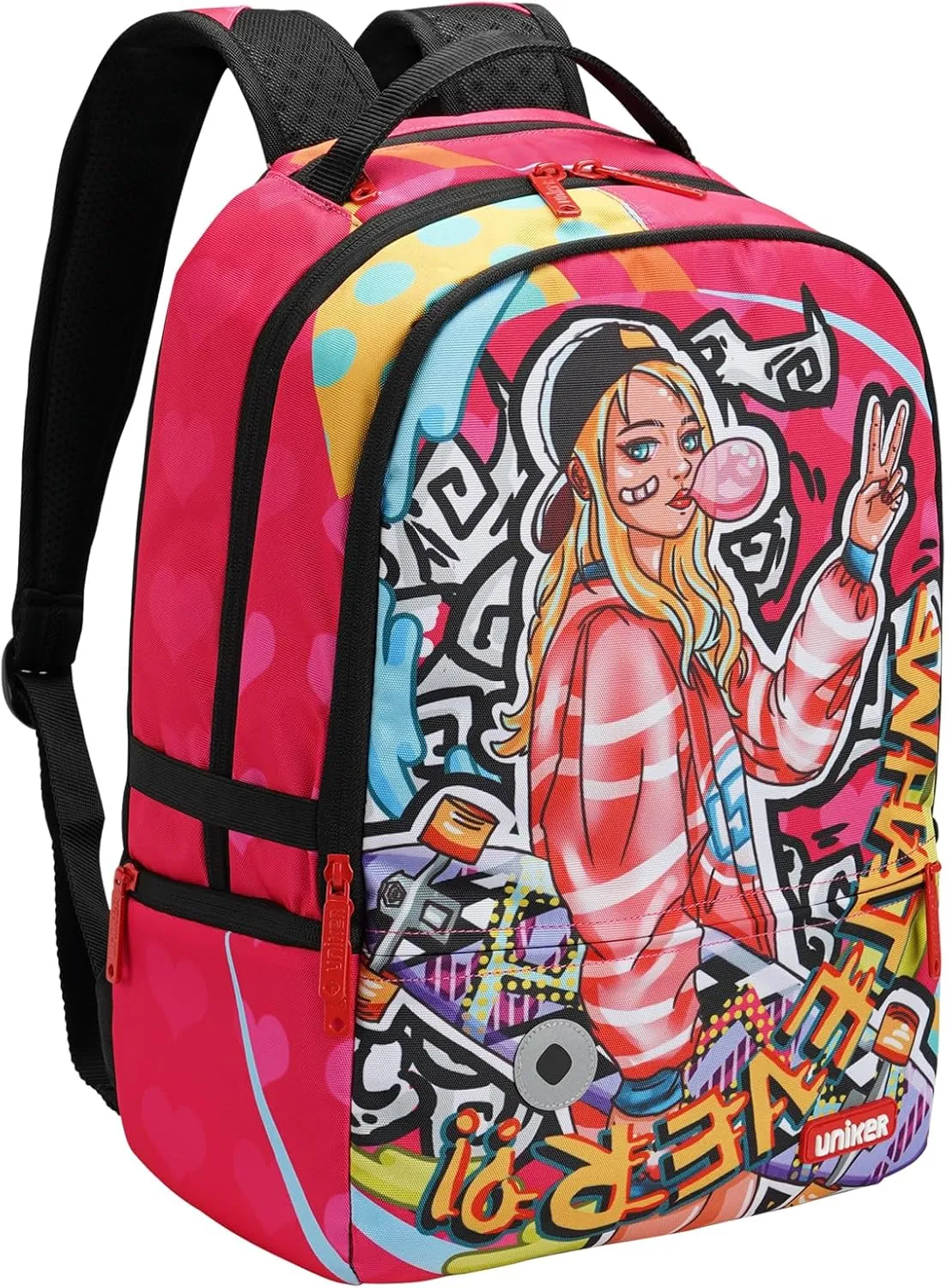 UNIKER Graffiti Backpack for Women,Casual Daypack Rose,Designer Laptop Backpack for 15.6 Inch,College Backpack Skateboarder Street Style Pack