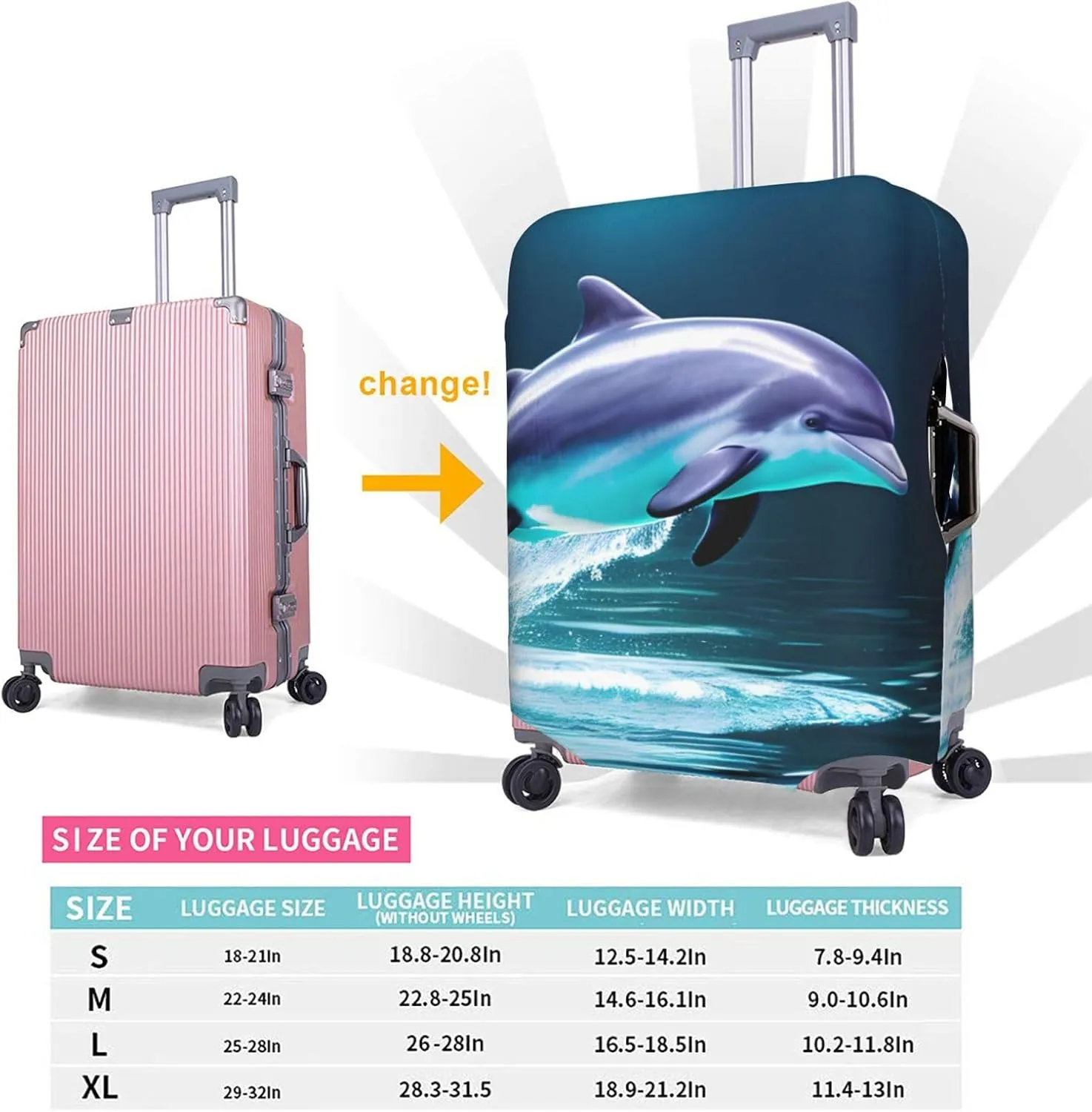 Unique 3d Animal Dolphin Travel Luggage Cover Suitcase Protector Fits 18-22 Inch Luggage,Anti Scratch Dirt Covers