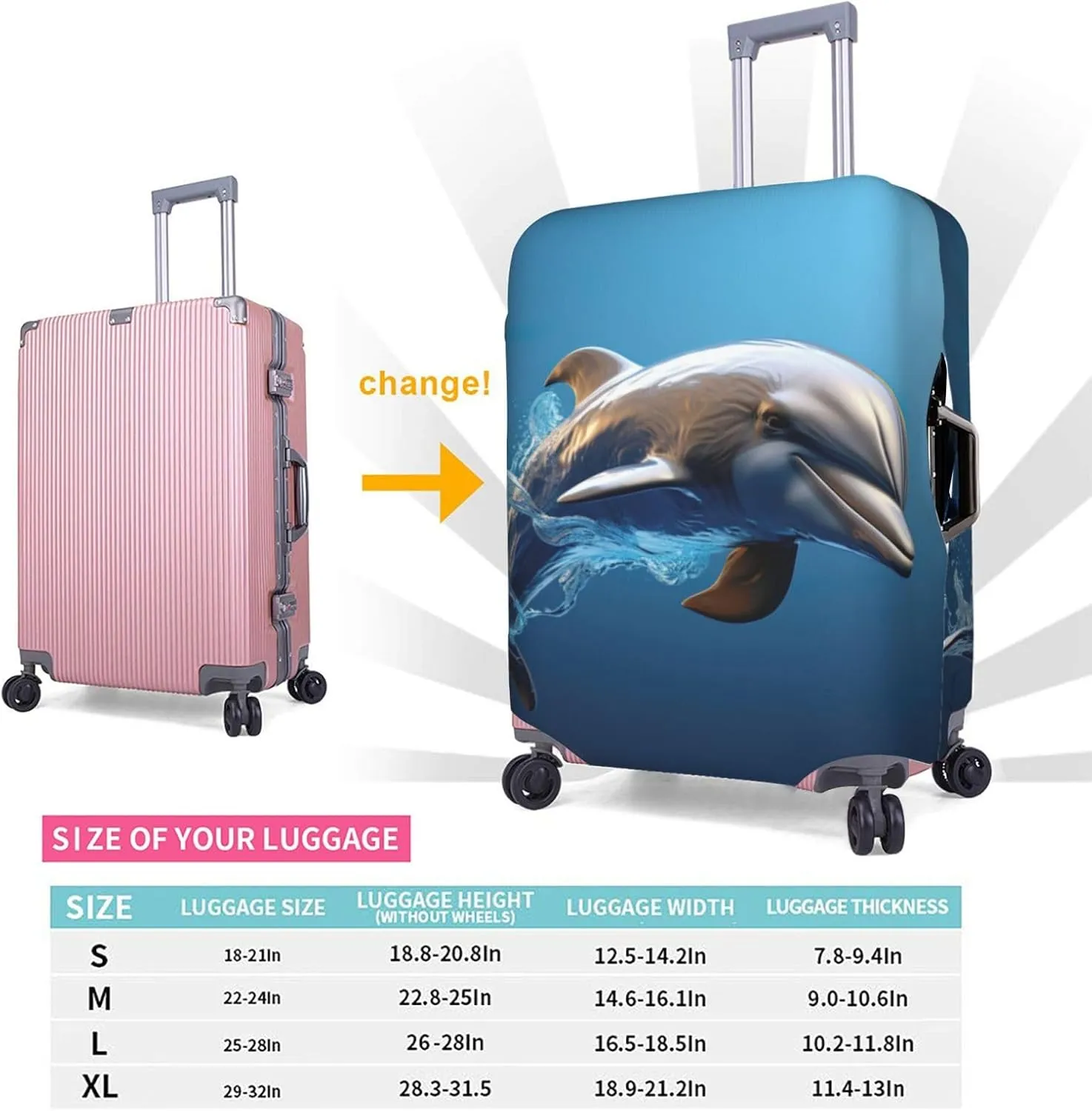 Unique 3d Animal Dolphin Travel Luggage Cover Suitcase Protector Fits 18-22 Inch Luggage,Anti Scratch Dirt Covers