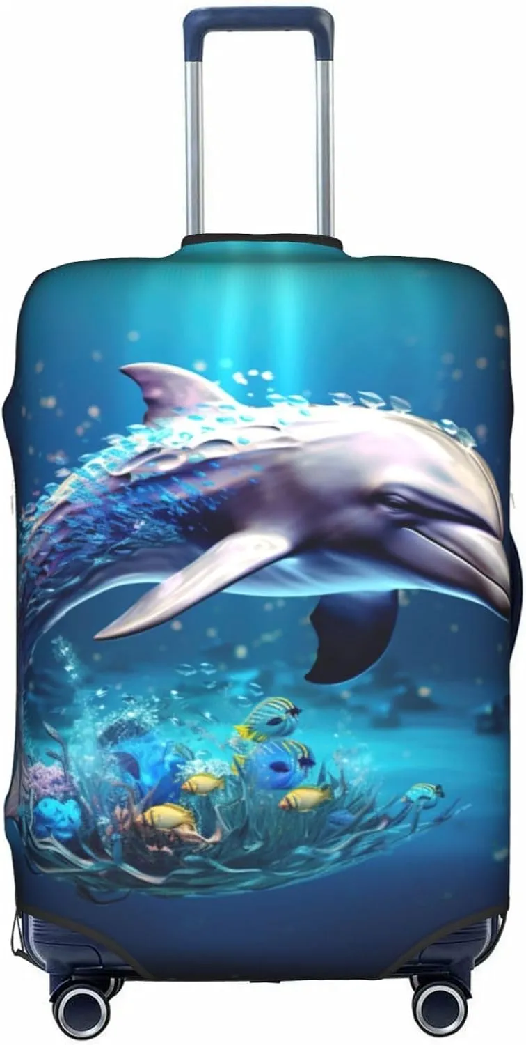 Unique 3d Animal Dolphin Travel Luggage Cover Suitcase Protector Fits 18-22 Inch Luggage,Anti Scratch Dirt Covers