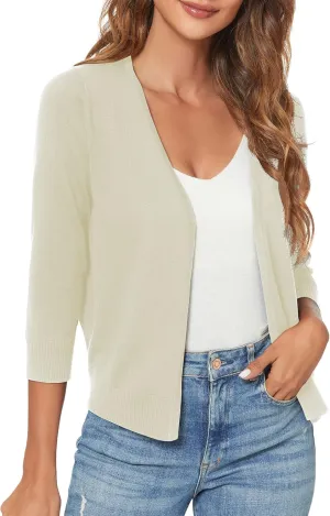 Urban CoCo Women's 3/4 Sleeve Shrugs Open Front Cropped Sweater Cardigan