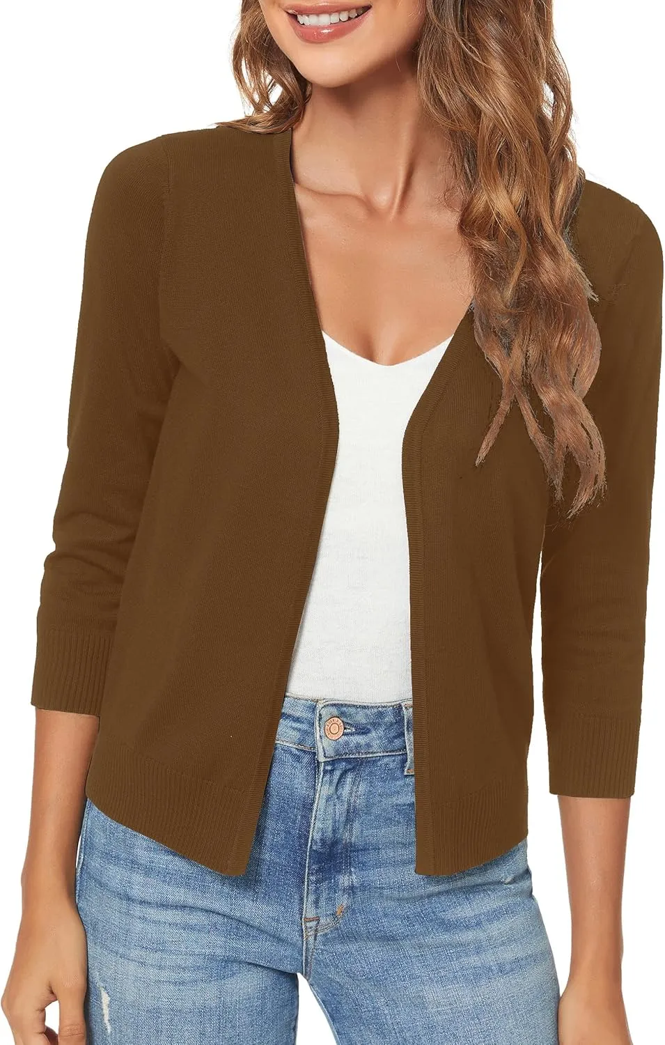 Urban CoCo Women's 3/4 Sleeve Shrugs Open Front Cropped Sweater Cardigan