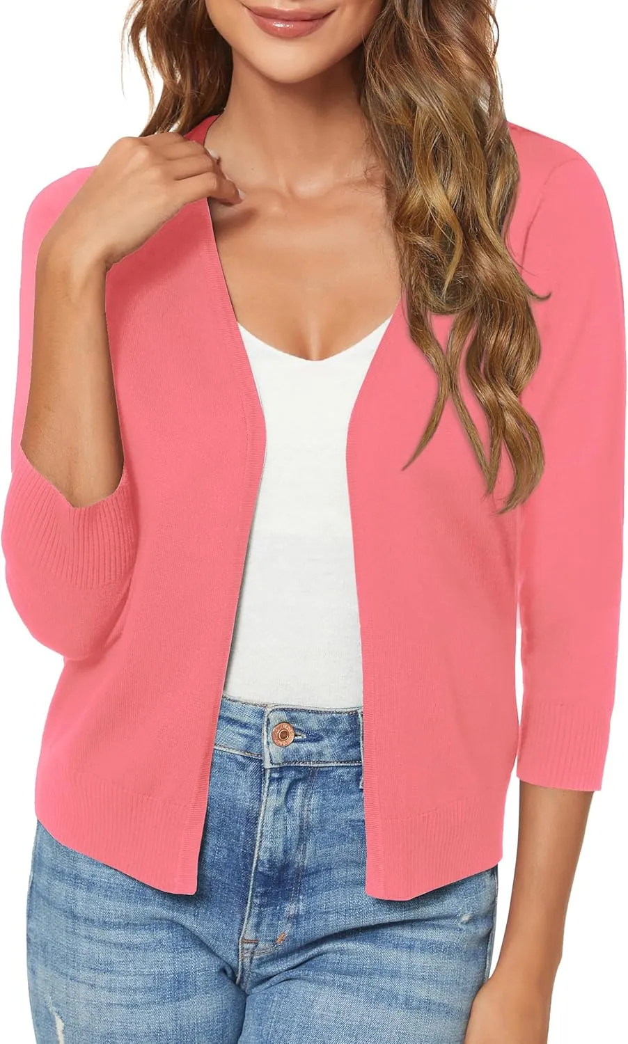 Urban CoCo Women's 3/4 Sleeve Shrugs Open Front Cropped Sweater Cardigan