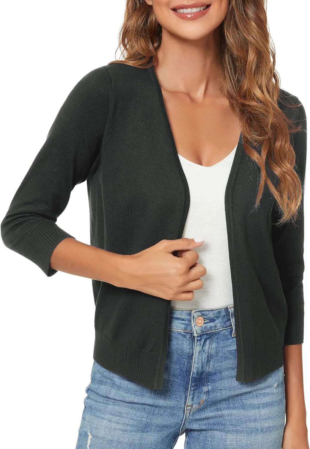 Urban CoCo Women's 3/4 Sleeve Shrugs Open Front Cropped Sweater Cardigan