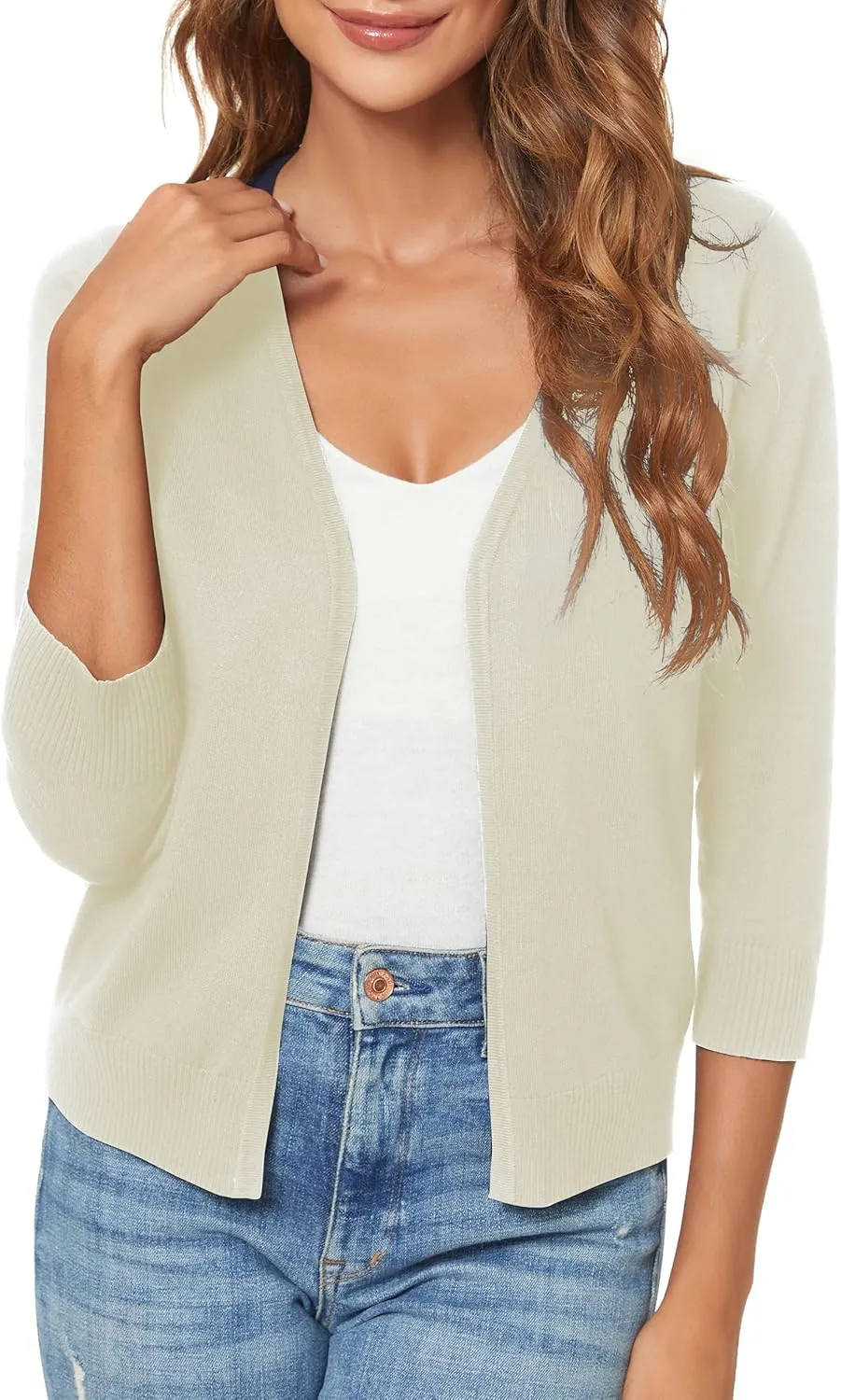 Urban CoCo Women's 3/4 Sleeve Shrugs Open Front Cropped Sweater Cardigan