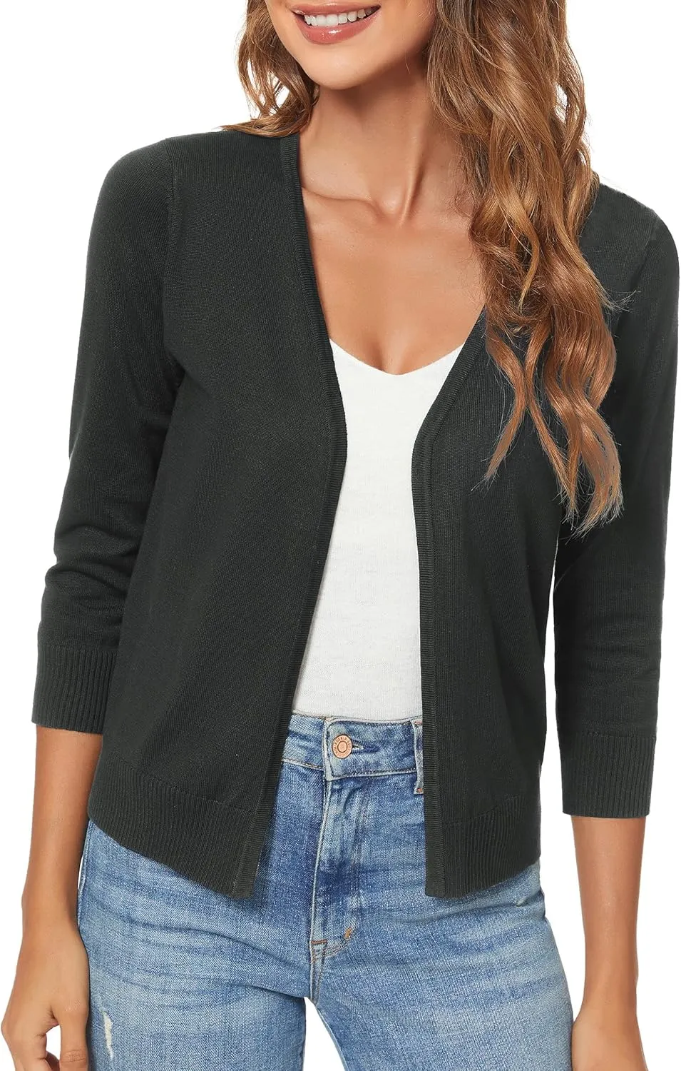 Urban CoCo Women's 3/4 Sleeve Shrugs Open Front Cropped Sweater Cardigan