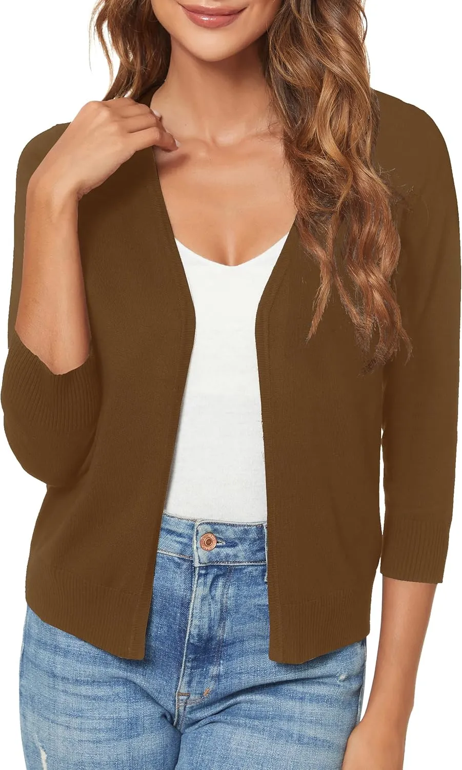 Urban CoCo Women's 3/4 Sleeve Shrugs Open Front Cropped Sweater Cardigan