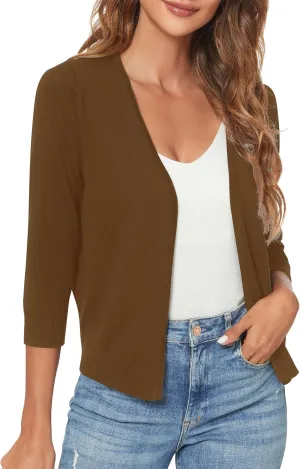 Urban CoCo Women's 3/4 Sleeve Shrugs Open Front Cropped Sweater Cardigan