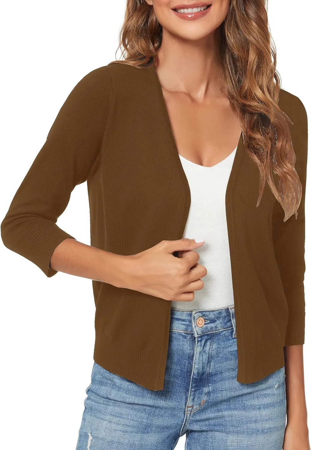 Urban CoCo Women's 3/4 Sleeve Shrugs Open Front Cropped Sweater Cardigan