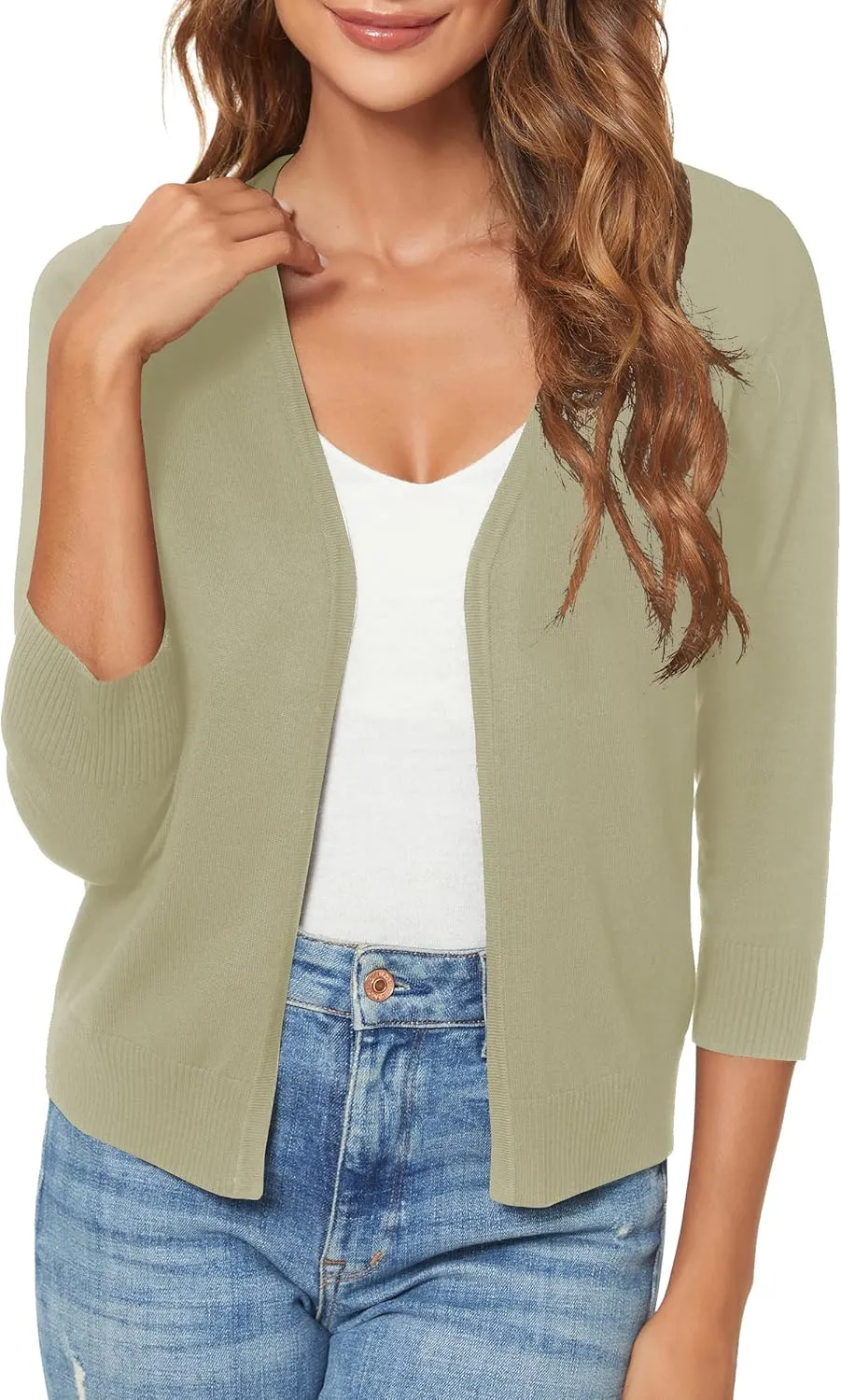 Urban CoCo Women's 3/4 Sleeve Shrugs Open Front Cropped Sweater Cardigan