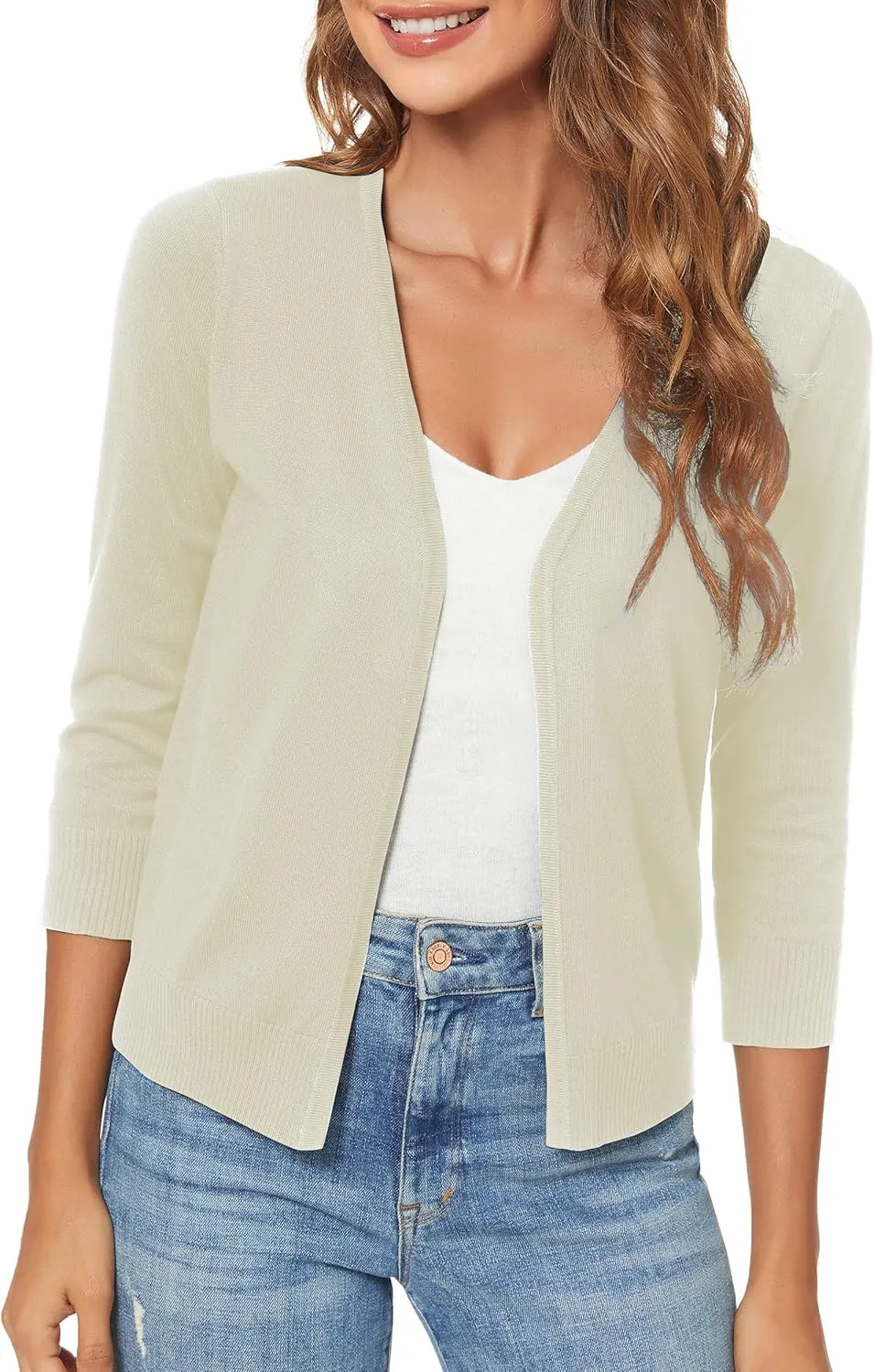Urban CoCo Women's 3/4 Sleeve Shrugs Open Front Cropped Sweater Cardigan