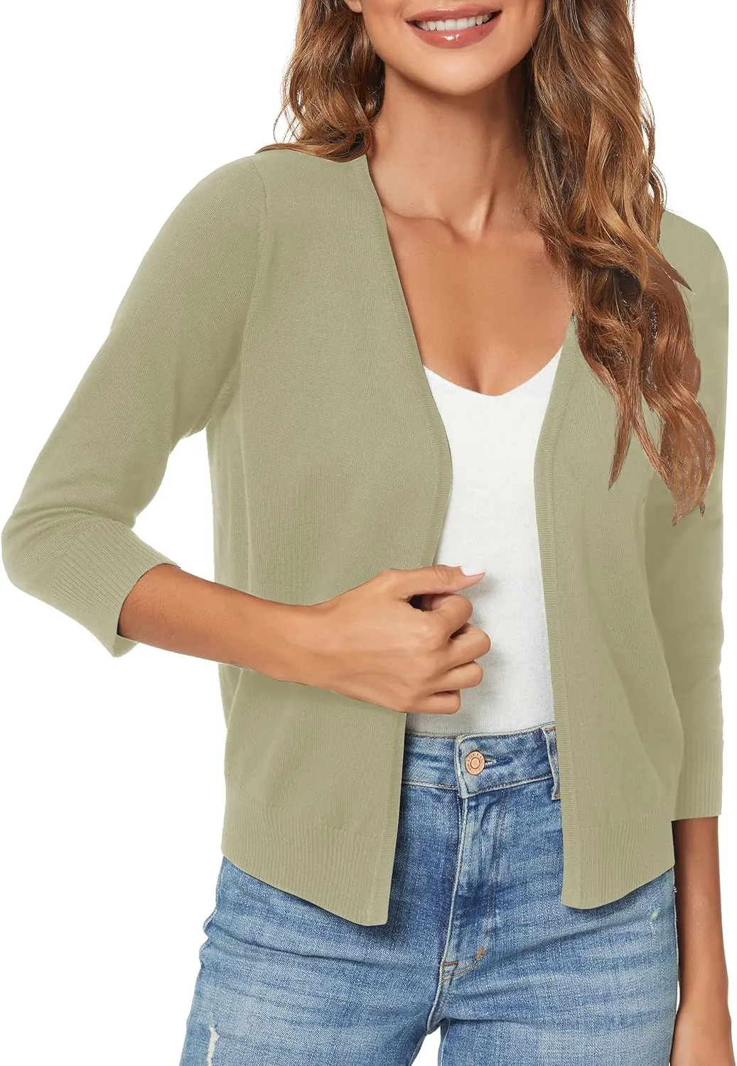 Urban CoCo Women's 3/4 Sleeve Shrugs Open Front Cropped Sweater Cardigan