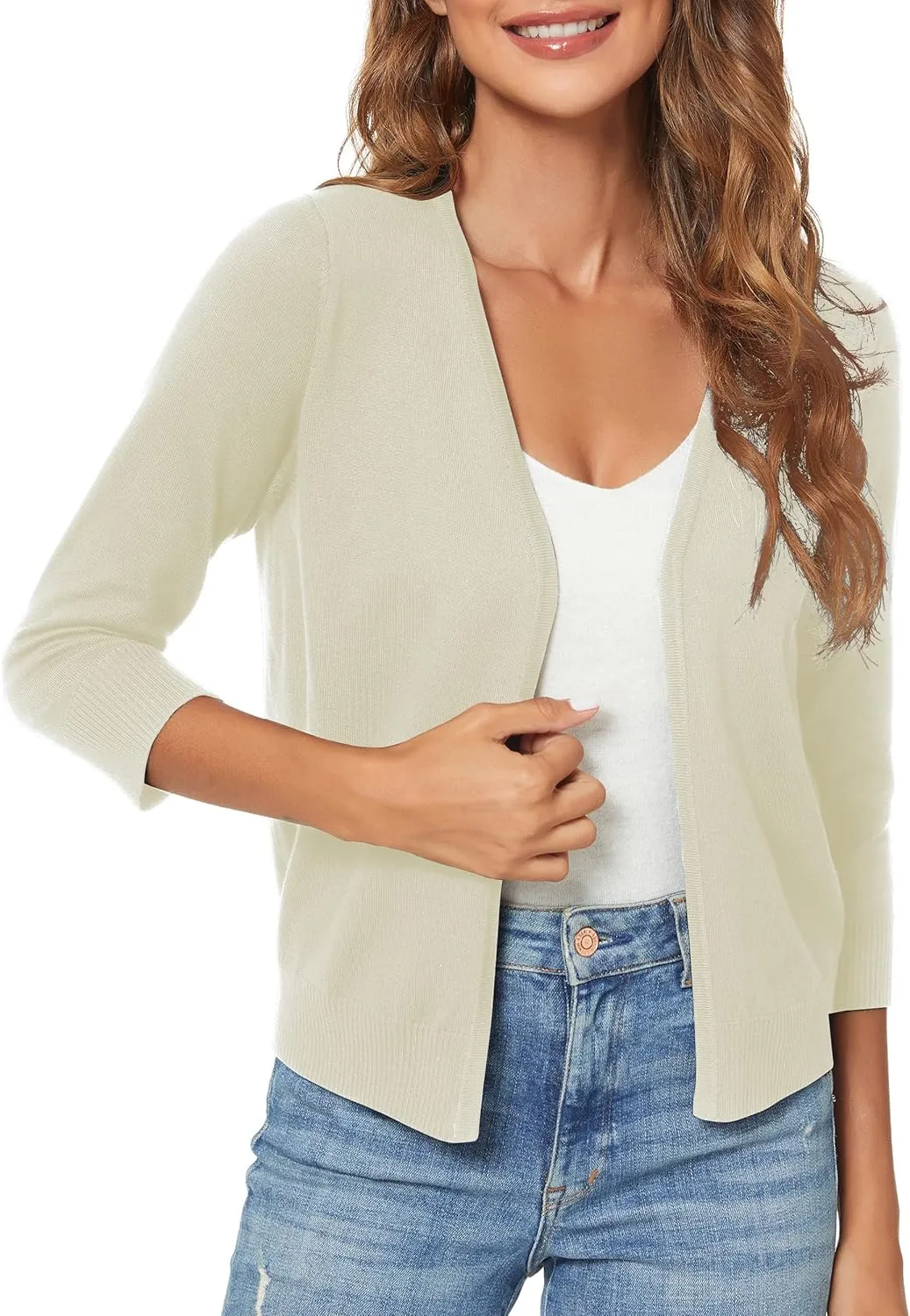 Urban CoCo Women's 3/4 Sleeve Shrugs Open Front Cropped Sweater Cardigan