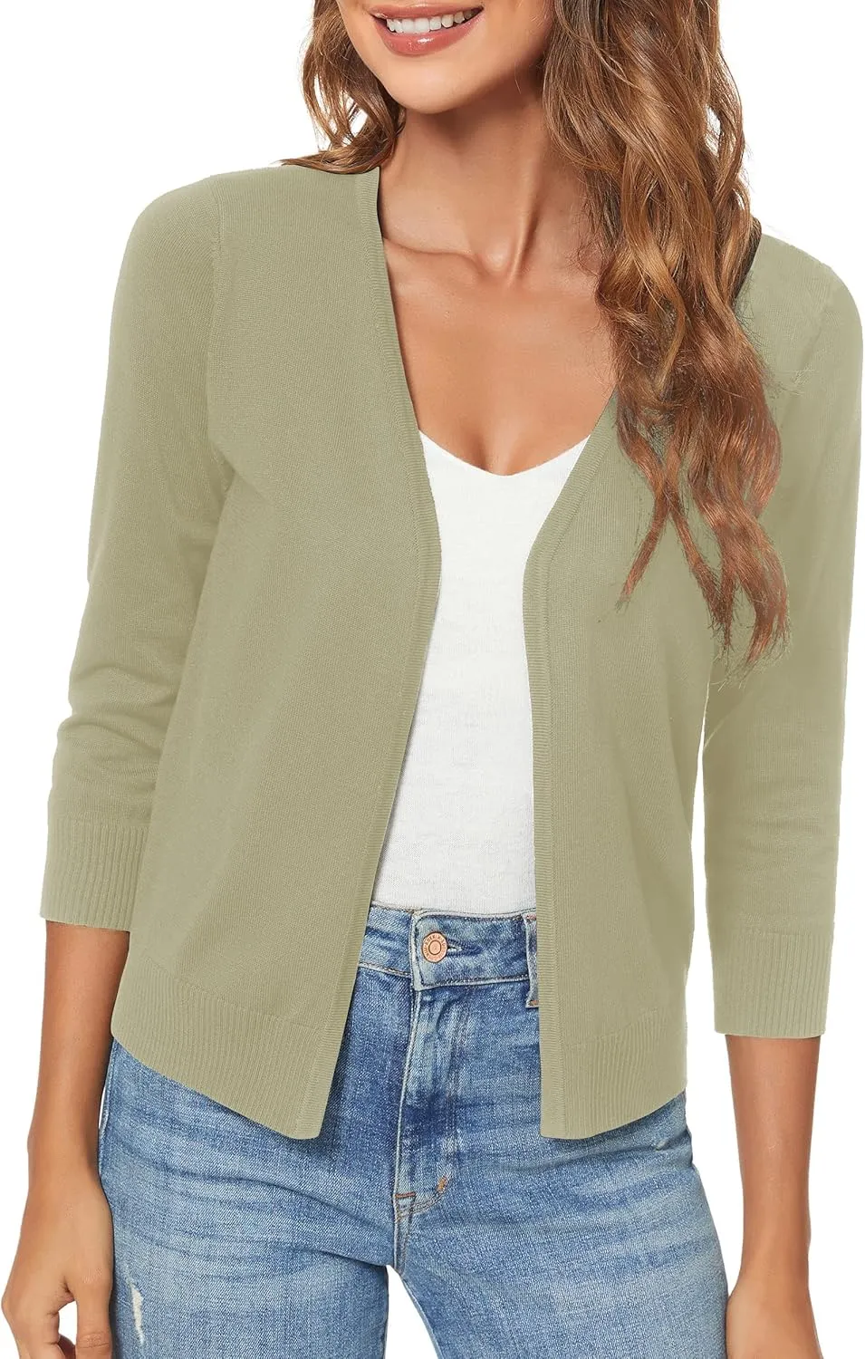 Urban CoCo Women's 3/4 Sleeve Shrugs Open Front Cropped Sweater Cardigan