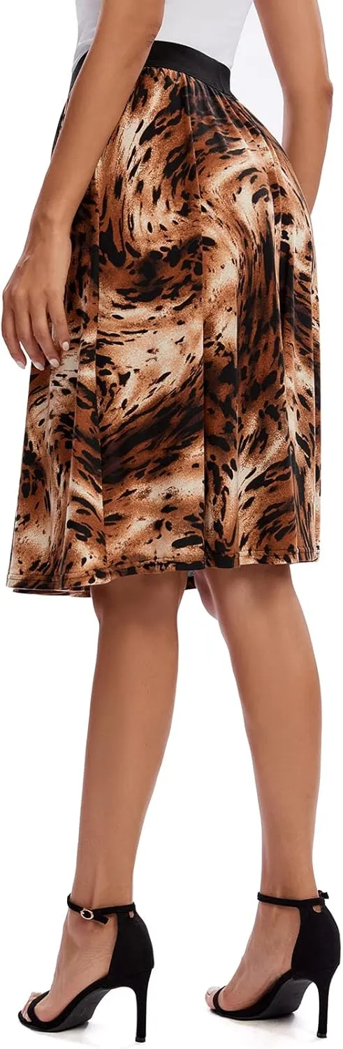 Urban CoCo Women's Casual Elastic High Waist Leopard Print Pleated Shirring Midi Skirt