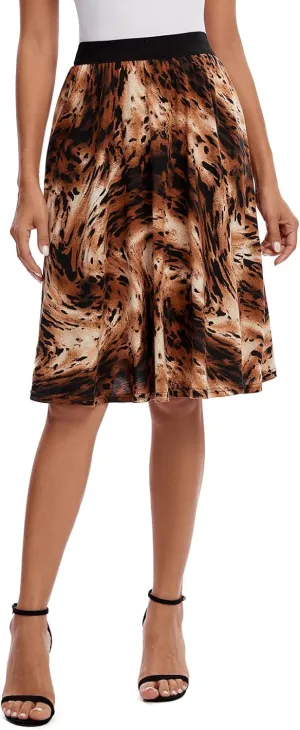 Urban CoCo Women's Casual Elastic High Waist Leopard Print Pleated Shirring Midi Skirt