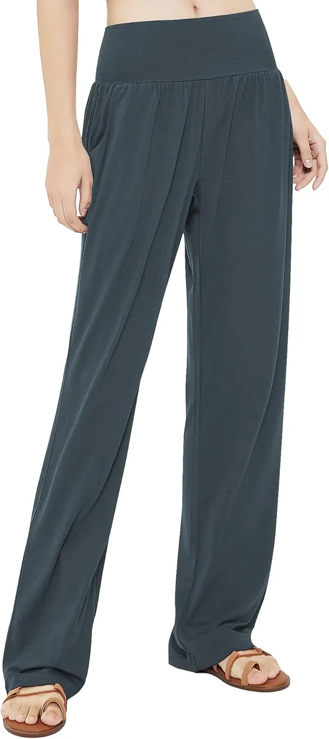 Urban CoCo Women's Comfy Yoga Pants Casual Wide Leg Sweatpants High Waist Stretch Trousers with Pockets
