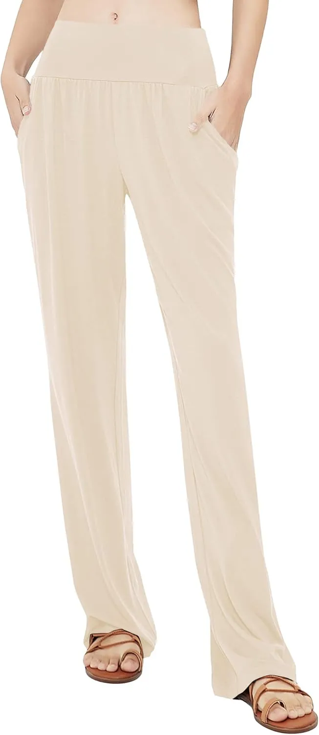 Urban CoCo Women's Comfy Yoga Pants Casual Wide Leg Sweatpants High Waist Stretch Trousers with Pockets
