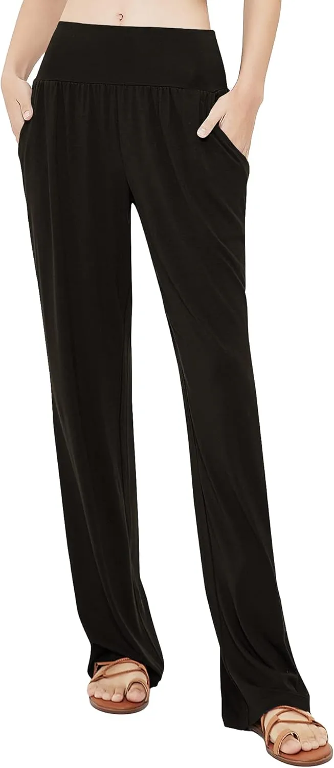 Urban CoCo Women's Comfy Yoga Pants Casual Wide Leg Sweatpants High Waist Stretch Trousers with Pockets