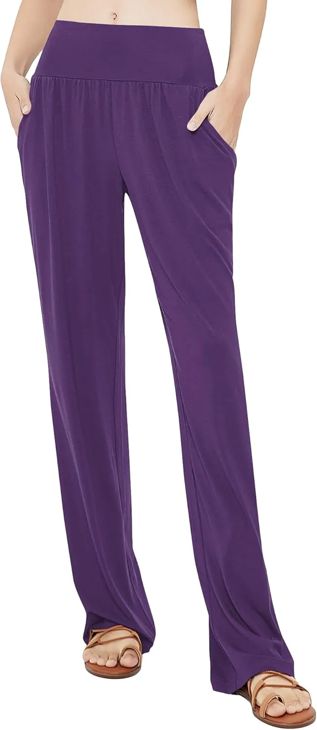 Urban CoCo Women's Comfy Yoga Pants Casual Wide Leg Sweatpants High Waist Stretch Trousers with Pockets