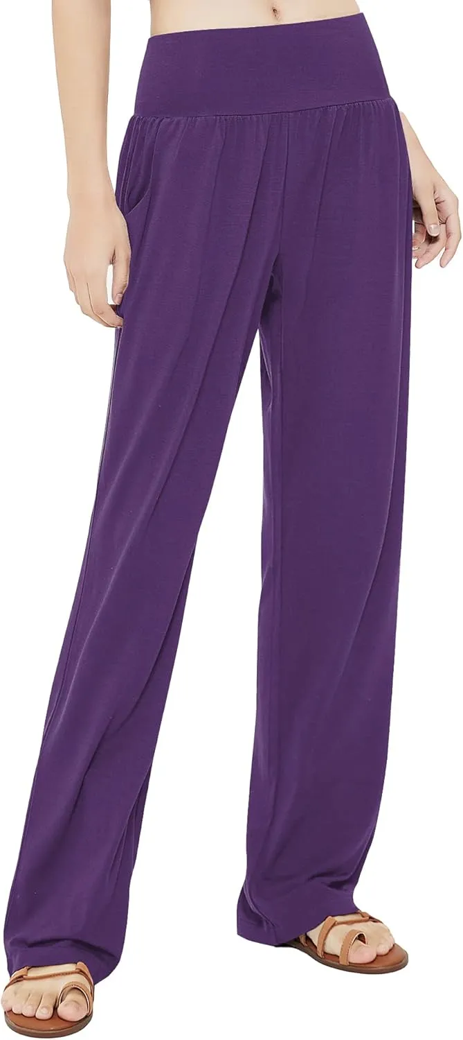 Urban CoCo Women's Comfy Yoga Pants Casual Wide Leg Sweatpants High Waist Stretch Trousers with Pockets